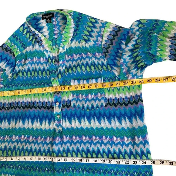Rouge Collection 3/4 Sleeve Button Front Sheer Chiffon Tops Blouse Size 1X Ikat - Picture 12 of 16